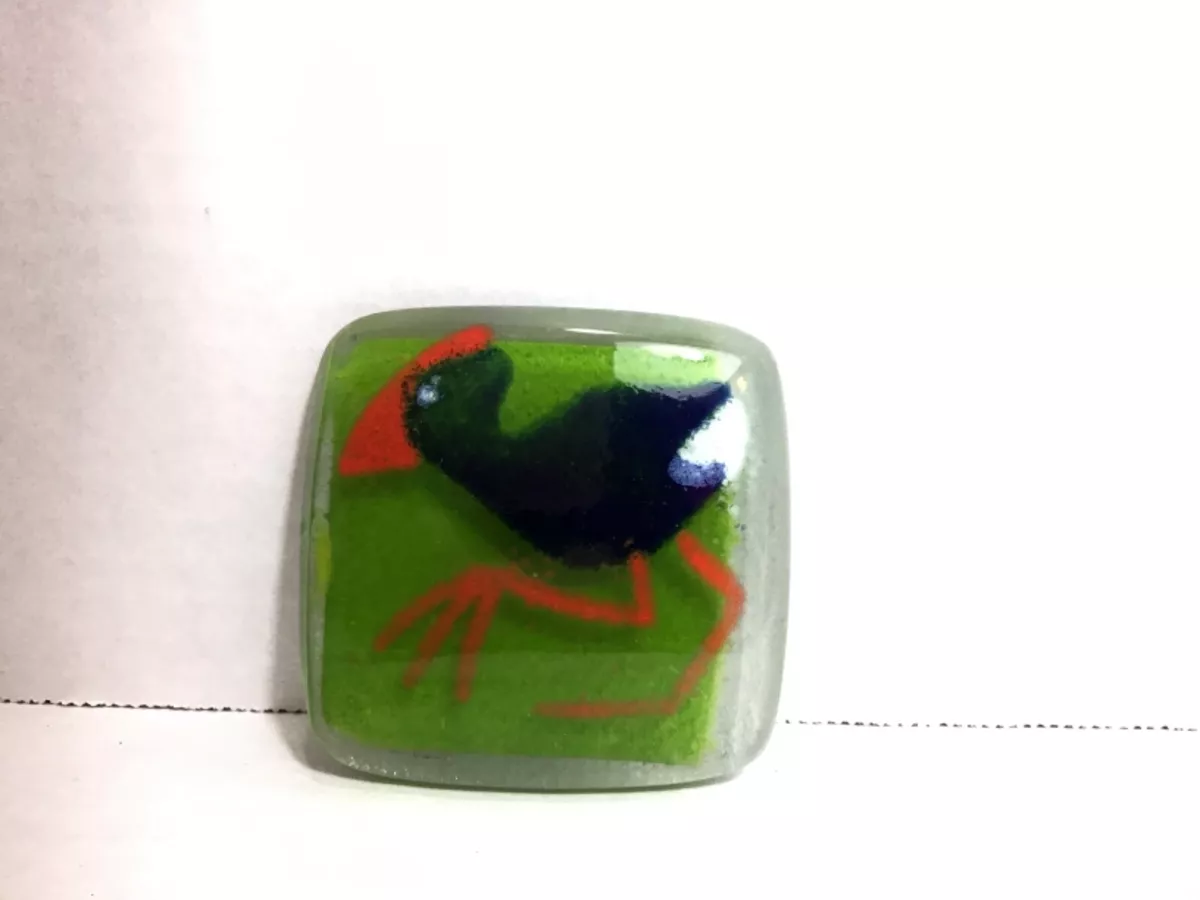 Art Glass Fused Bird Tile Dodo? Paperweight Tile 2 1/2 Square