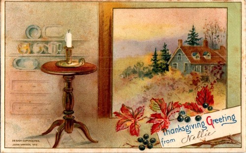 Thanksgiving Vintage Postcard Country Festival Home Holiday Greeting Scene Art