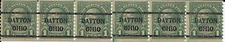 US Scott 597, 1 Cent Franklin Coil, Precancel, Dayton, Ohio, Strip of 6, OG, NH