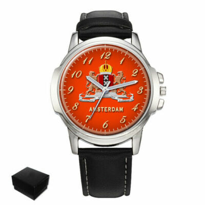 CITY OF AMSTERDAM COAT OF ARMS NETHERLANDS GENTS MENS WRIST WATCH GIFT ENGRAVING