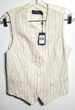 Ralph Lauren Polo Button Down Cream Colored Striped Boy's Size 10 Vest $285 ☆New
