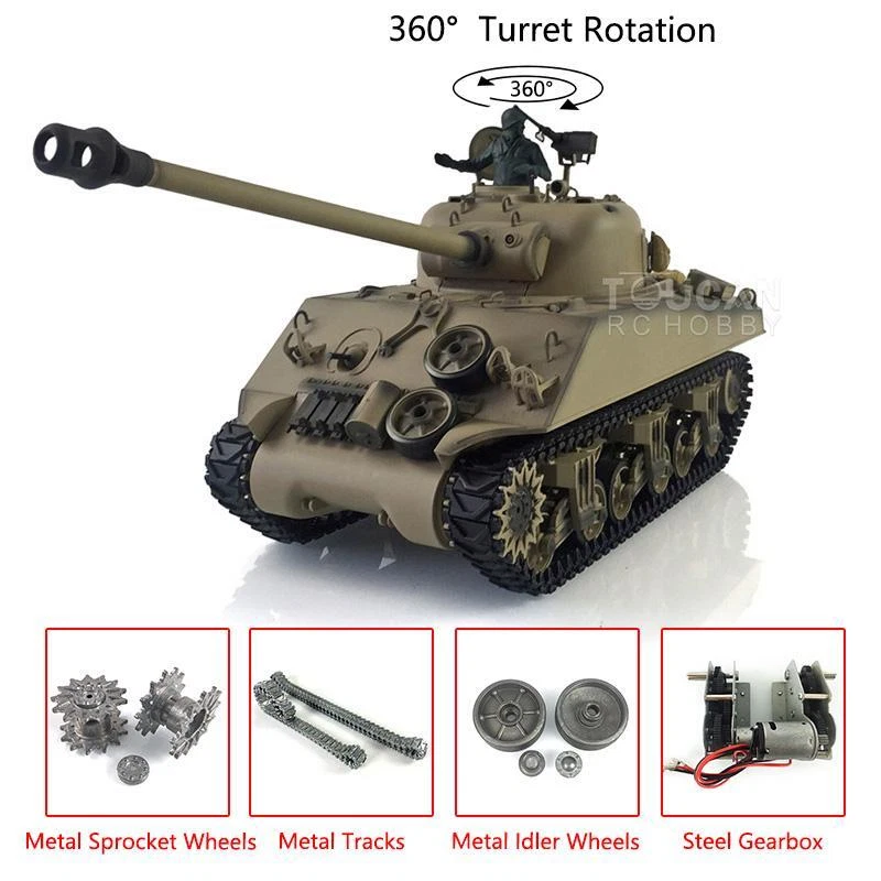 1/16 7.0 Henglong Sherman M4A3 BB IR RTR RC battle Tank 360° 3898 Metal Gearbox - Image 4 of 4