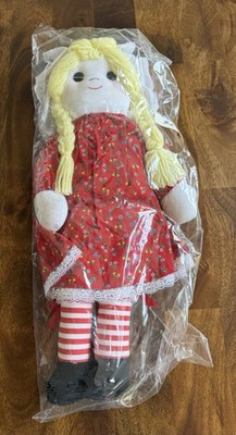 Vintage Handmade Rag Doll in Red Floral Dress NEW