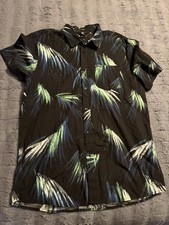 Volcom Shirt Mens XL Black Multicolor Floral Modern Fit Button Up Casual Feather