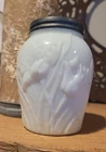 Antique Iris And Tulip Milk Glass Condiment Shaker.  Beautiful!
