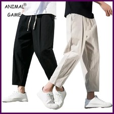 Men s Linen Cotton Joggers Lightweight Baggy Sweatpants Streetwear Pants