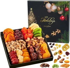 Christmas Dried Fruit & Nuts Gift Basket Arrangement Platter, Gourmet Food Sn...