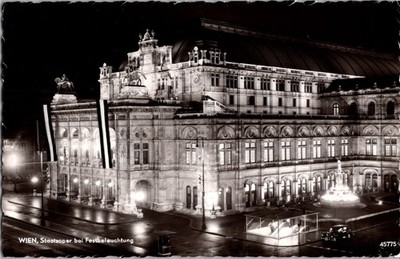 Vintage RPPC Vienna State Opera House Night Illumination Wien Staatsoper 1950s