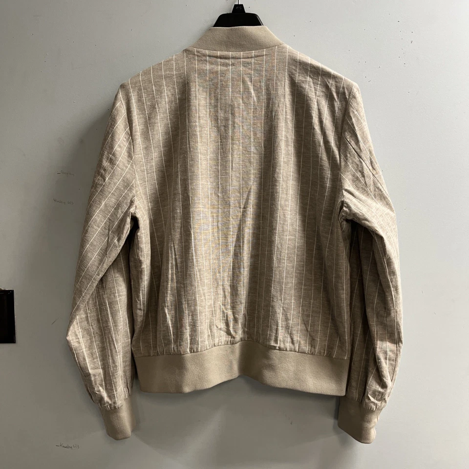 Chaqueta Seven For All Mankind Para Hombre M Tostada Rayas Algodón Mezcla de Lino Cremallera Preppy Foto 2 de 4
