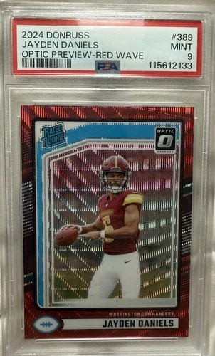 2024 PANINI DONRUSS OPTIC PREVIEW RED WAVE #389 JAYDEN DANIELS ROOKIE RC PSA 9