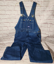 Big Smith Bib Overalls Men's 38 X 30 Blue Dark Wash Denim Jean Logo Y2K Farmer