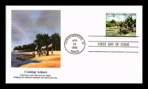 DR JIM STAMPS US COVER COLUMBUS COMING ASHORE FIRST DAY ISSUE FLEETWOOD