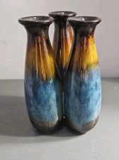 Three Connected Mexican Pottery  Bud Vases/perfect Condition 