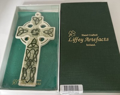 Irish Celtic 7  Cross White Green Hand Crafted Liffey Artifacts Ireland NIB