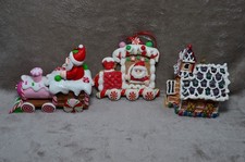 Gingerbread Themed Christmas Ornaments Lot of 3 Santa House Sugar Holiday Train