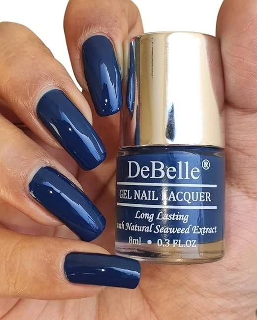 DeBelle Gel Glossy Finish Nail Polish Bleu Allure(Navy Blue), 8 Ml - Enriched Wi