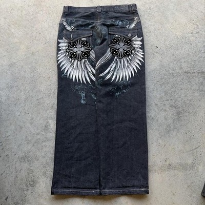 Y2K Raw Blue Insane Graphic Denim Jeans