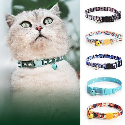 Printed Cat Collar Puppy Kitten Pet Nylon Collar Adjustable With Bell·