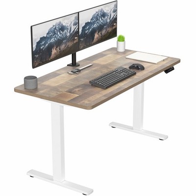 VIVO Electric 55  x 28  Stand Up Desk, Reclaimed Wood Table Top, White Frame