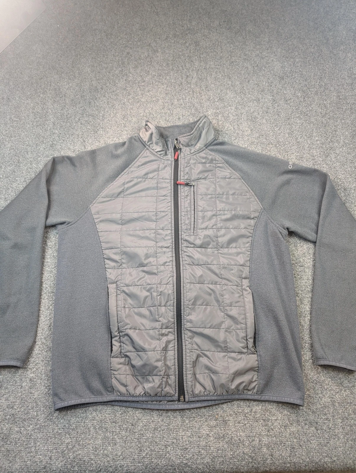 Orvis Jacket Mens Large Gray Hybrid Fleece Quilted Insulated Full Zip Pockets
