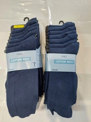 MARKS & SPENCER 14 Pairs M&S Men's Navy Cotton Rich Socks Size UK 6-8.5 EU 39.5-42.5