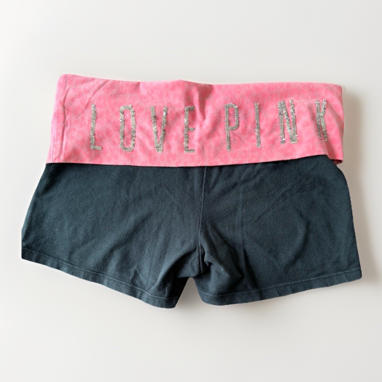 2013 Victoria’s Secret LOVE PINK Foldover Yoga Shorts Bling Sparkle Medium Y2k
