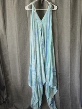Greater Good NWT Blue Tie-Dye Flowy Asymmetrical Jumpsuit Tie Straps Plus Size