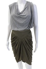 Alexander Wang, Women Tulip Skirt Green Cowl Neck Knee-Length Rayon Size 2