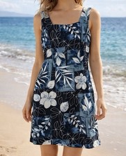 Vintage 90's Dressbarn Dress Blue Tropical Floral Coconut Girl Island 6 Small