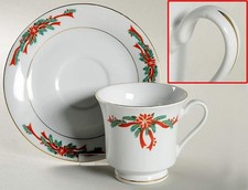 Fine China of China Poinsettia  Ribbons Cup  Saucer 8608801