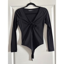 Abercrombie  Fitch Black Long Sleeve Cinch Front V-Neck Bodysuit Small