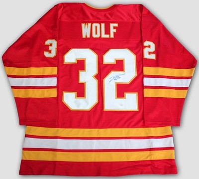 DUSTIN WOLF SIGNED CALGARY FLAMES CUSTOM JERSEY STAR GOALIE AUTOGRAPHED +JSA COA