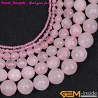 Natural Rose Quartz Faceted Round Gemstone Loose Beads for Jewelry Making 15"