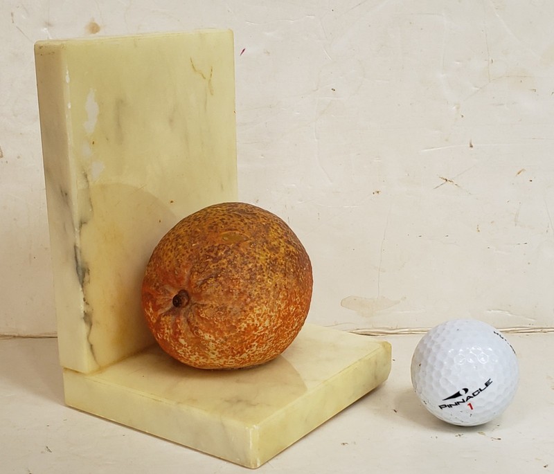 VINTAGE JIM TIRRENIA ITALY MARBLE ALABASTER ONYX BOOKEND ORANGE FRUIT
