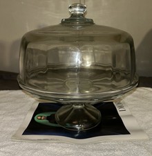 Vintage Mid Century Glass Pedestal Cake Stand with Dome Lid
