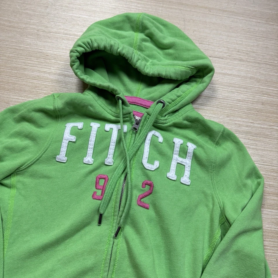 Винтажная женская толстовка с капюшоном Y2K Abercrombie & Fitch на молнии размер Small 92 с вышивкой - Изображение 2 из 4