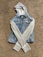 Light Blue Jean Jacket Gray Sweathsirt Sleeves Hooded Mudd Girls Size 12