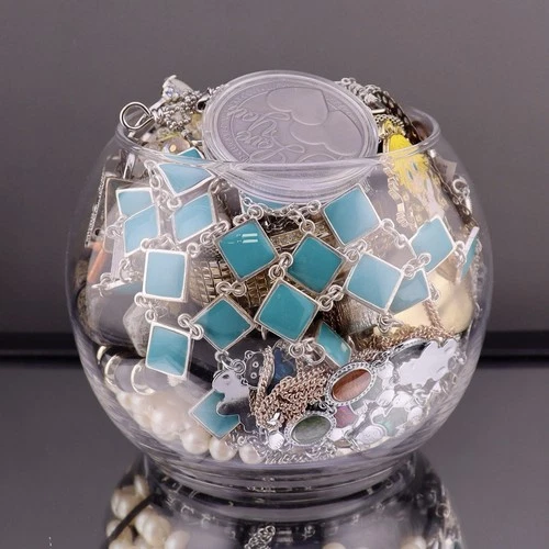 Vintage Costume Jewelry Jar Mixed Lot 2.7 lbs Necklaces Rings Earrings