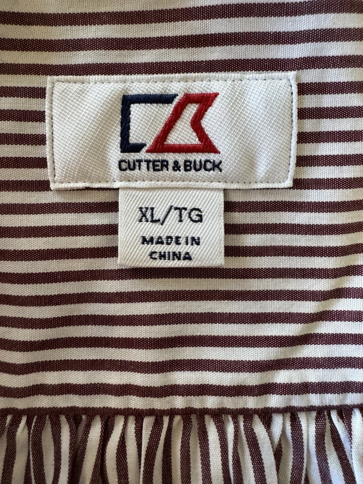 Blusa para mujer Cutter Buck manga larga con botones a rayas XL marrón y blanco  Foto 4 de 4