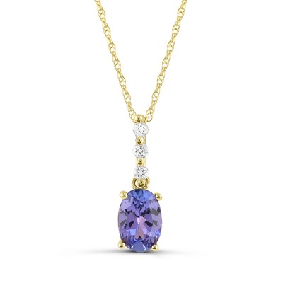 10K Gelbgold Tansanit und Diamant Anhänger Halskette 18'' für Frauen