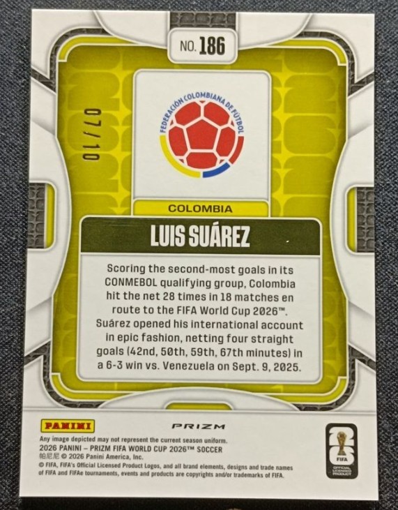 Luis Suarez 2026 Panini Prizm FIFA World Cup Gold Celestial Lattice /10 #186 view 2