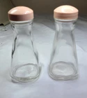Vintage PYREX Glass Salt Pepper Shakers With Pink Top  60's Diner pastel set