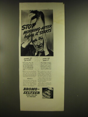 1937 Bromo-Seltzer Medicine Ad - Stop morning-after before it starts