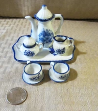 Vintage, Miniature 10 Piece Porcelain Tea Set Made in Thailand - Floral Motif