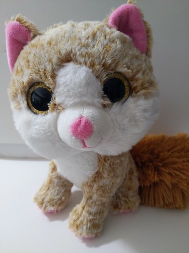 Pelzige Plüschkatze/Kätzchen hellbraun & weiß, rosa Ohren, 10 Zoll flauschiger Schwanz GEBRAUCHT - Bild 1 von 6