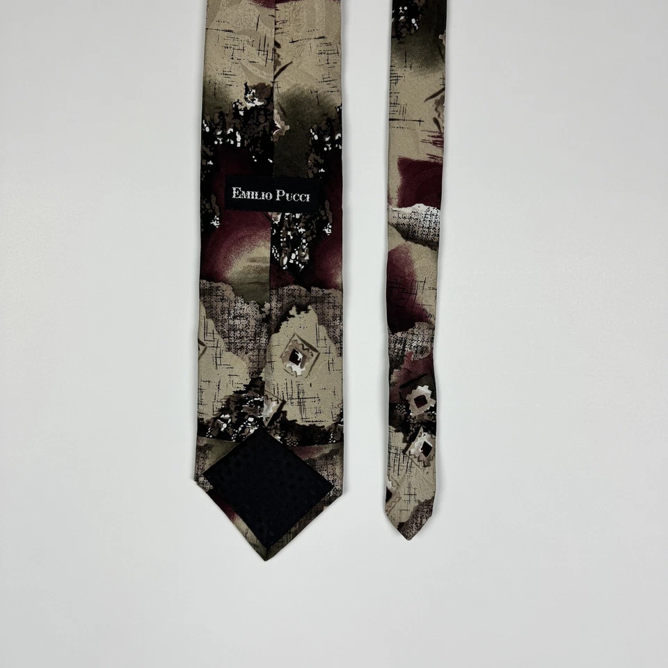 Emilio Pucci Tie Silk Abstract Geometric Luxury 3 Fold Necktie 57" Mens - Image 2 of 4