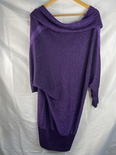 Planet Glitzer Kleid Gr. XL lila Glitzer Party Midi Wasserfallausschnitt dehnbar - Bild 16 von 17