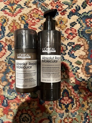 L'OREAL ABSOLUT REPAIR MOLECULAR  LEAVE IN MASK 3.4 OZ +RINSE OFF SERUM 8.4 OZ
