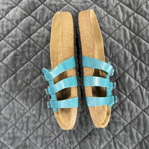 Birkenstock Sandals Women Size 7 7.5 38 Xenia Birki’s shoes Leather Turquoise - Picture 8 of 9