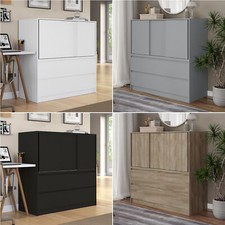 120cm 3 Sliding Door 4 Drawer Bedside Cabinet Storage End Unit Bedroom Furniture